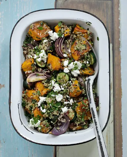Quinoa With Roasted Pumpkin, Zucchini and Basil Pesto