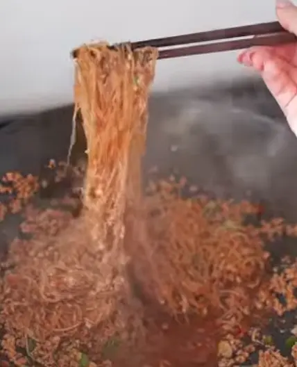 savory Vegan minced meat, glass noodles, + scallions