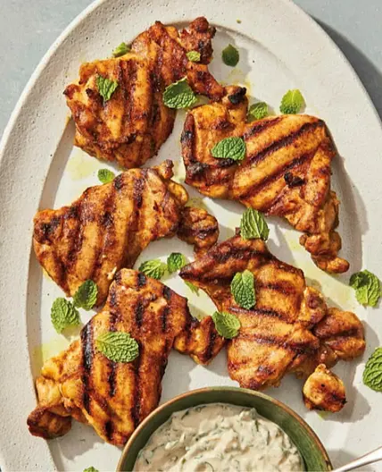 Grilled Moroccan Chicken with Cumin-Garlic Yogurt Sauce