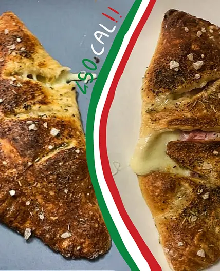 450 Cal ham and cheese calzones (in under 1 h) with two ingredient dough!