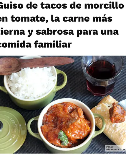 Guiso de tacos de morcillo en tomate