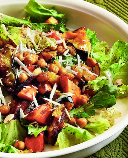 Roasted Squash and Carrot Salad with Chickpeas and Almonds