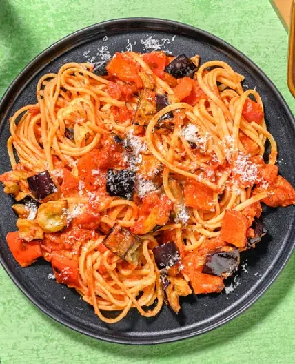Roasted Pepper and Aubergine Linguine