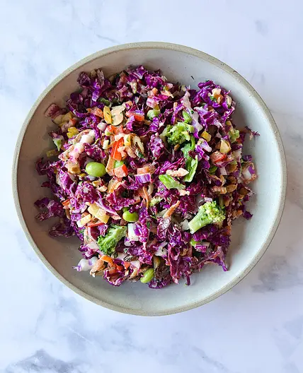 Crunchy Rainbow Slaw with Maple Mustard Dressing