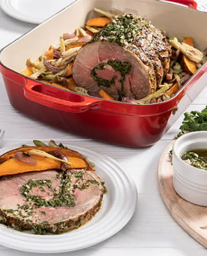 Herb-Stuffed Leg of Lamb with Mint Gremolata