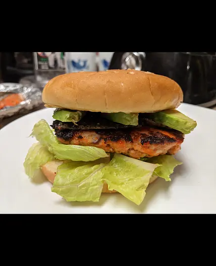 Salmon Burgers with Avocado Garlic Sauce