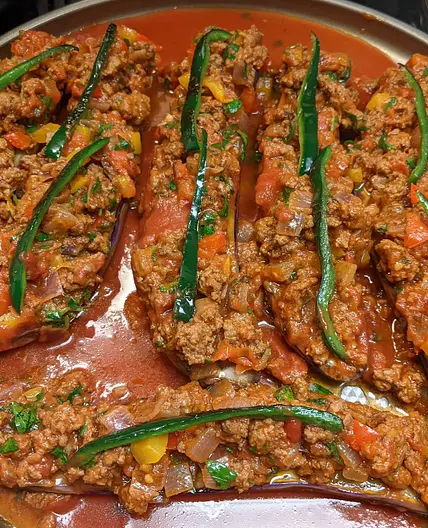 Turkey Meat Stuffed Eggplant