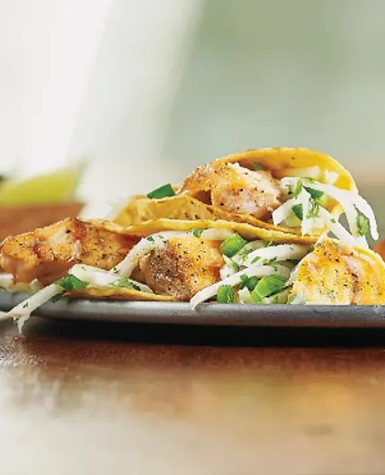 Salmon Tacos with Apple Jicama Slaw