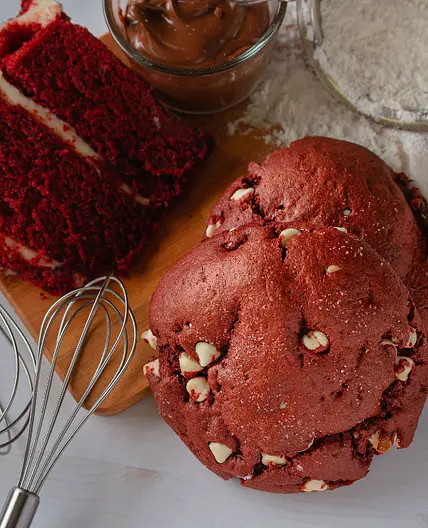 Giant Red Velvet Stuffed Cookies