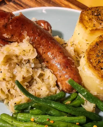 Kielbasa and Sauerkraut with fondant potatoes