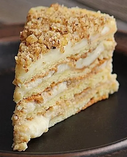 Layered Egg Custard Cake with Walnuts