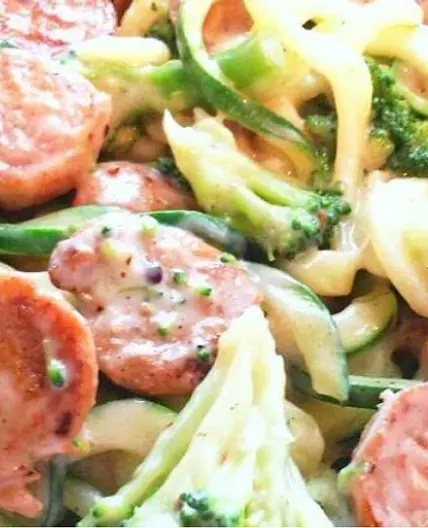 Sausage Alfredo with Broccoli & Zucchini Noodles