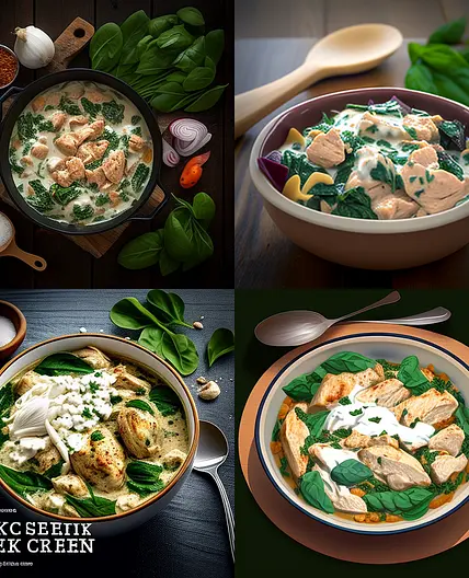 Recipe for chicken stew with chicken, spinach, onion, and Greek yogurt