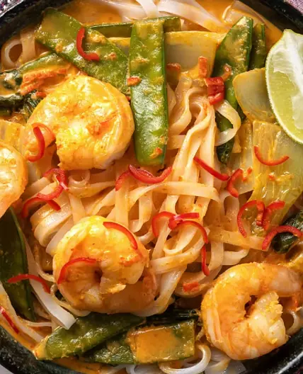 Coconut Prawn Noodle Soup with Lime and Red Chilli