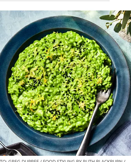 Risotto with Parsley Puree and Caramelized Garlic