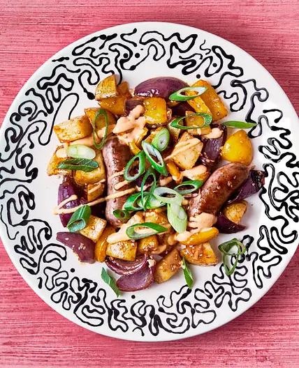 Sticky Hoisin Sausage Traybake