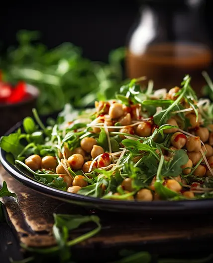 Vegan Chickpea and Arugula Salad with Tangy Peanut Sriracha Dressing