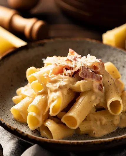 Creamy Pacheri Carbonara with Grana Padano