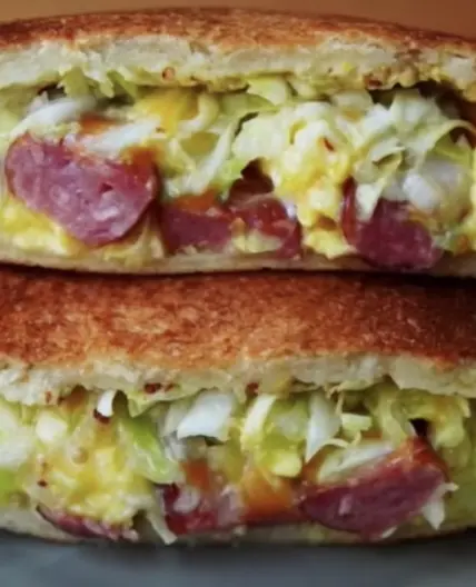Sausage, scrambled egg toasty