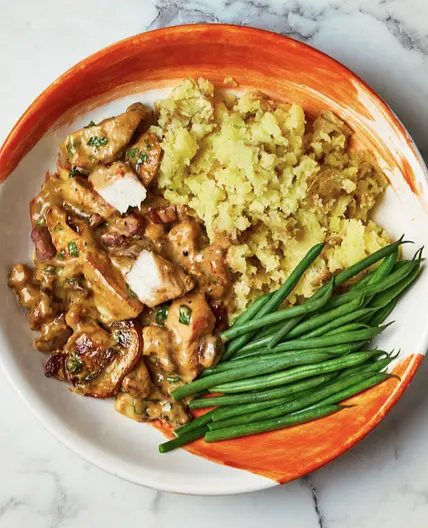 Creamy Chicken, Bacon & Mushroom Stew with Crushed Potatoes