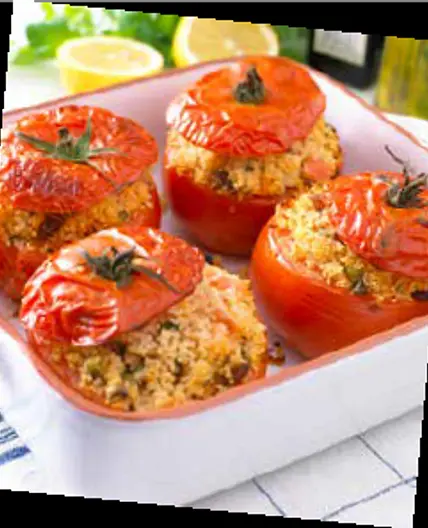 Stuffed Tomatoes with Couscous, Dried Fruit and Chickpeas
