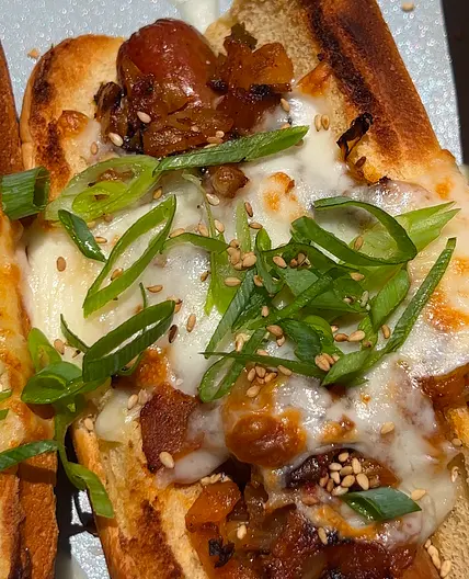 Caramelized Kimchi Hot Dogs