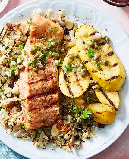 Grilled Salmon & Charred Squash with Venetian-Style Quinoa