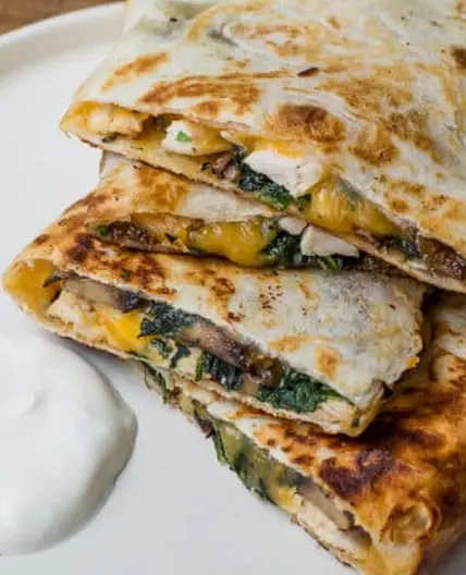 Spinach, Mushroom, and Chicken Quesadillas