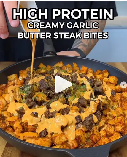Creamy Garlic Butter Steak Bites & Crispy Potatoes