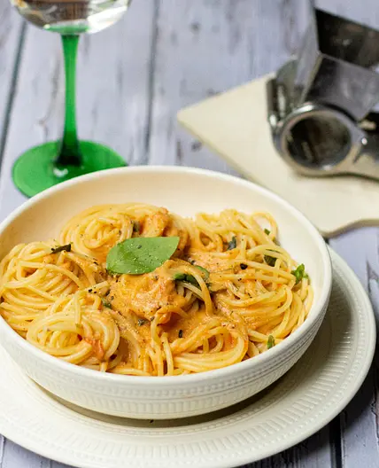 Spaghetti à la crème de tomates cerises au bleu