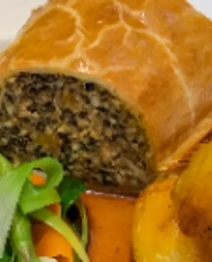 Butternut squash, wild mushroom and lentil wellington