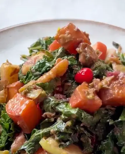 Sauteed Kale Salad with Cranberry Maple Vinagrette