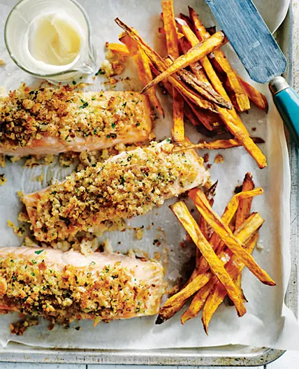 Crumbed Salmon With Sweet Potato Chips