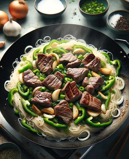 Wok de vermicelles et d’agneau