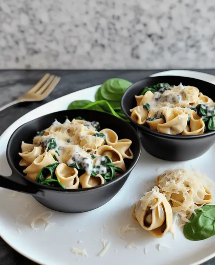 Chicken Alfredo and Mushroom Spinach Tortellini Bake