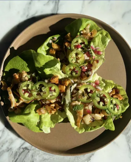 Roasted Veggie Lettuce Wrap + Pomegranate Relish - Bryan Johnson's Blueprint