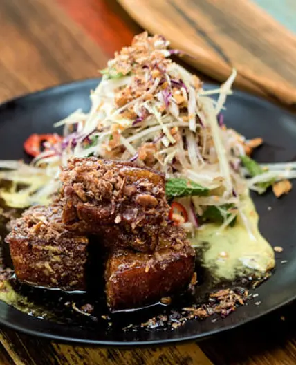 Junk's Crispy Pork Belly with Green Papaya salad