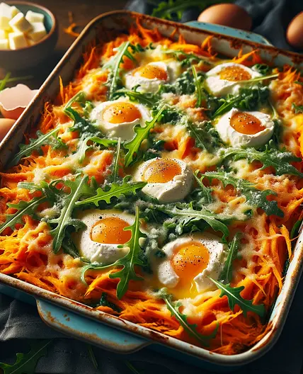 Gratin patates douces roquettes