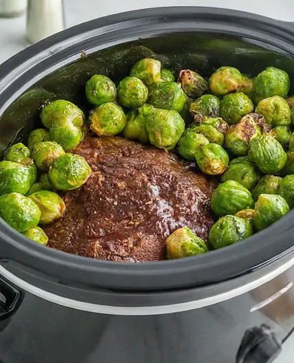 Crock Pot Balsamic Beef Roast with Brussels Sprouts
