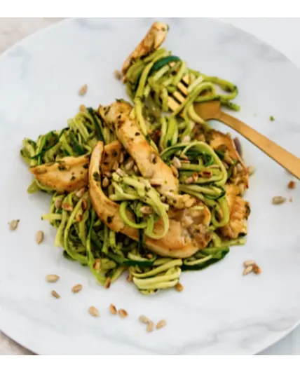 Garlic chicken zoodles with quinoa