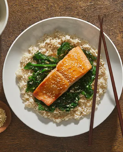 Spicy Stir-Fried Salmon with Sesame Spinach