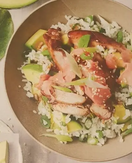 Honey soy chicken with avocado rice