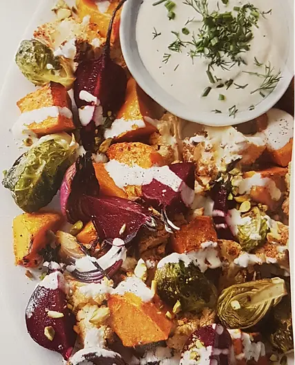 ROAST VEGGIE SALAD WITH CRÈME FRAÎCHE