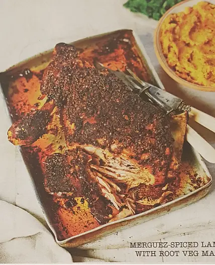 MERGUEZ-SPICED LAMB WITH ROOT VEG MASH