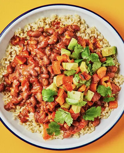 Spicy Cajun Beans

with Brown Rice, Grilled Capsicum and Avo