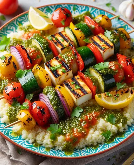 Vegetable and Halloumi Skewers with Chermoula
