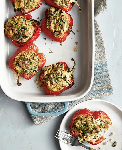 Quinoa and Red Lentil Stuffed Peppers with a Creamy Cashew Sauce