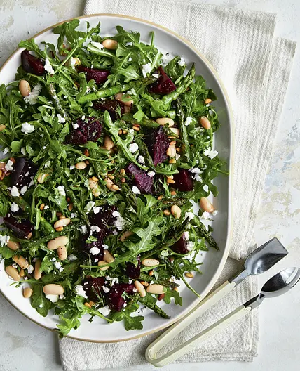 Roasted Asparagus, Beet, and Cannellini Bean Salad