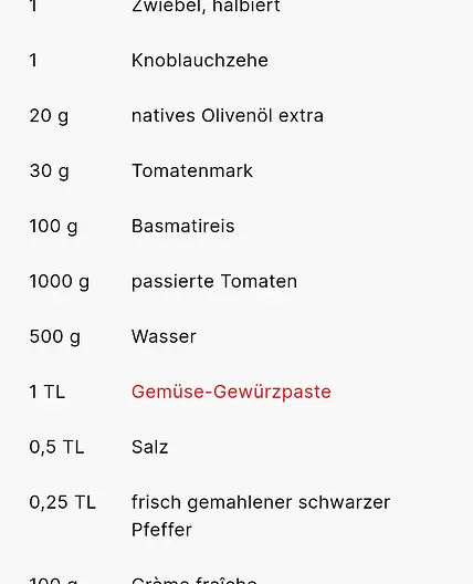 Tomatensuppe mit Reis (MC)