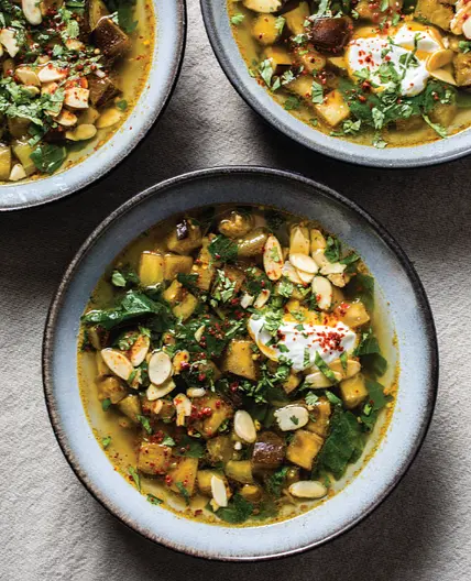 Roasted Eggplant and Kale Soup